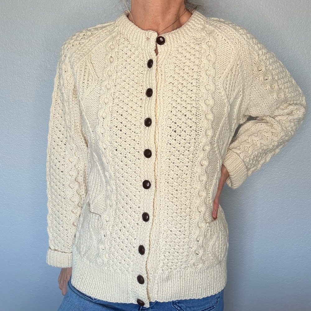 Inishowen Vintage Wool Hand Knit Sweater Cream Sz Medium